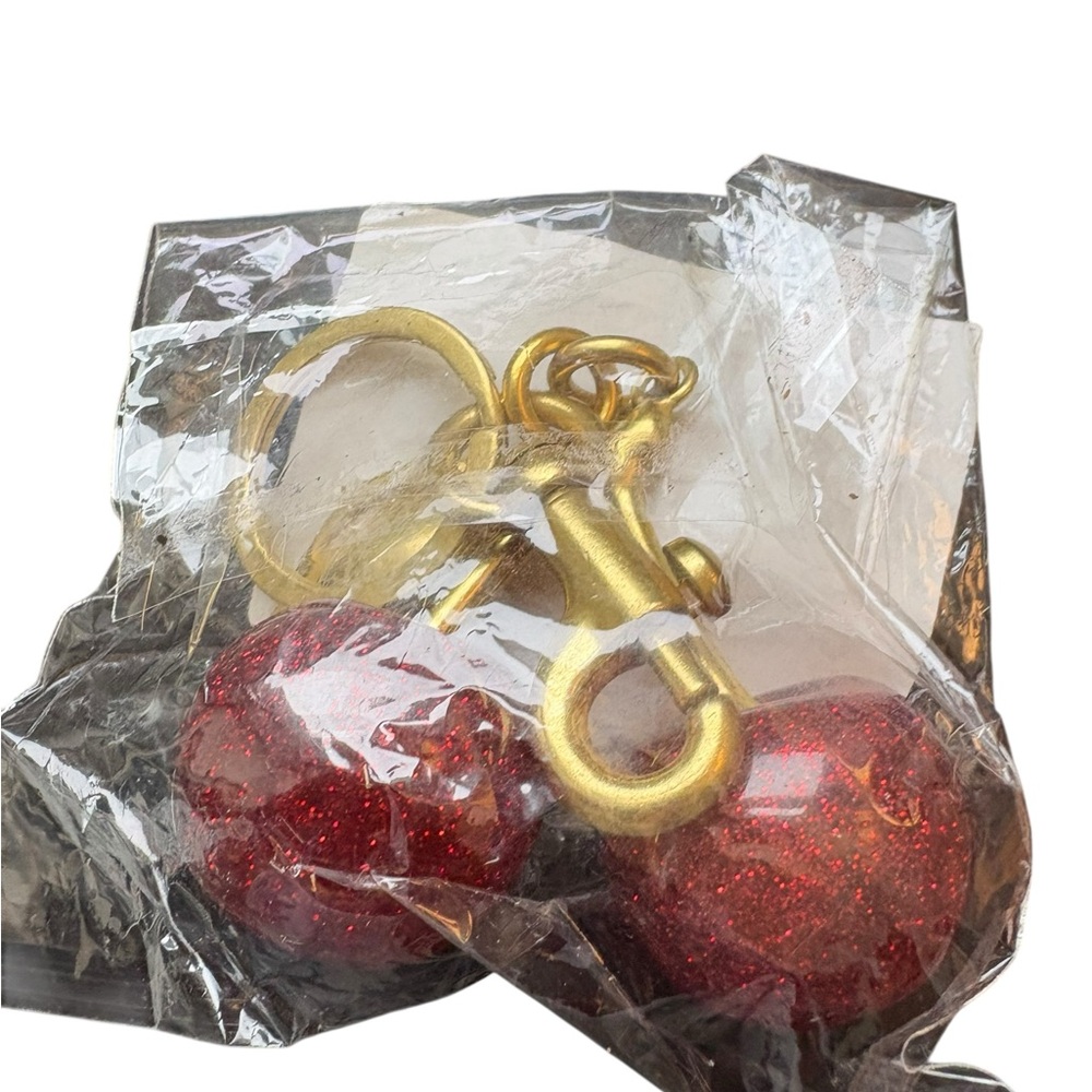 Red Cherry w/Gold-Tone Hardware Key Chain, Fob, Bag Charm. Red/Gold